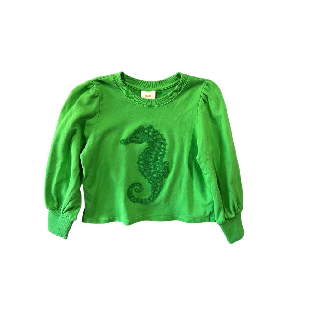 Maeve by Anthropologie Seahorse Green Bubble Sleeve Sweatshirt Small - Picture 2 of 7